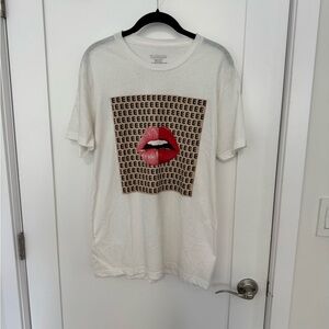 ELL and EMM White Graphic Tee with Red Lips Design